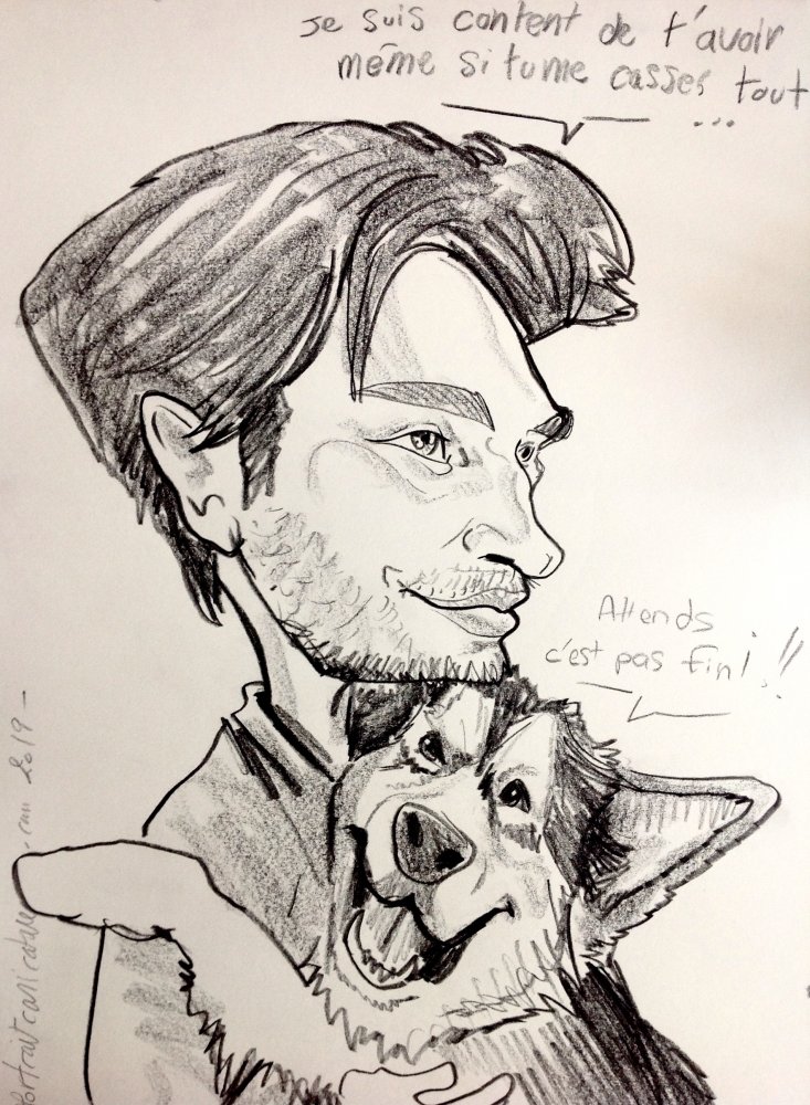 caricature avec son chien dessin humoristique