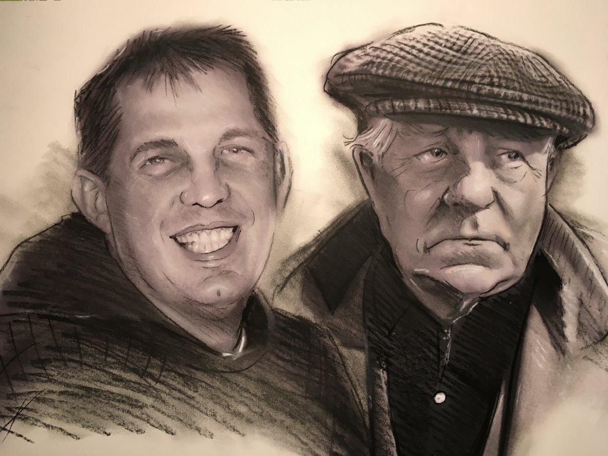 portrait dessin avec jean Gabin et un fan cadeau d'anniversaire 