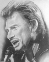 portrait dessin au fusain de Johnny Halliday