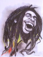 caricature de Bob Marley, fusain et pastel d'apres photo par Boris Lamy (...)