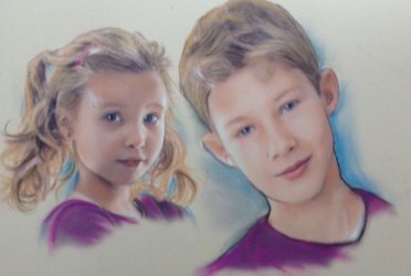 portrait frere soeur au pastel couleur