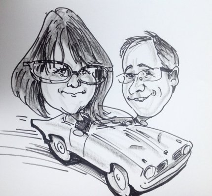 Caricature d'un couple fan de vitesse