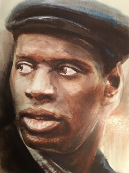 portrait peinture sur commande d'apres photo d Omar Sy