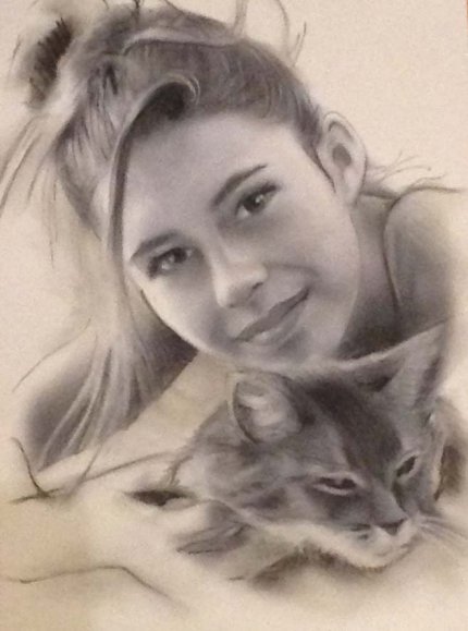Portrait la fille et son chat