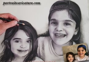 portrait dessin sur photo, enfants , d'après photo de famille