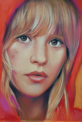 portrait couleur d'apres photo, dessin pastel ou peinture